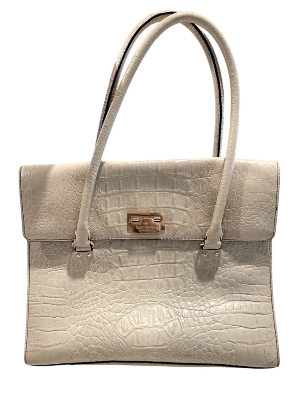 Kate Spade Orchard Valley Croc Leather Shoulder Bag Sidewalk Chalk